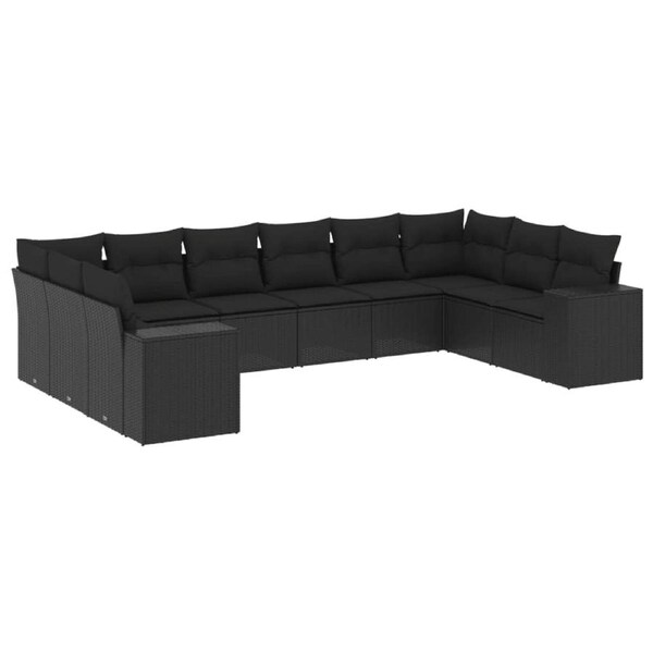 10 Piece Garden Sofa Set with Cushions Black Poly Rattan vidaXL