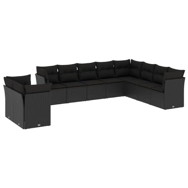 10 Piece Garden Sofa Set with Cushions Black Poly Rattan vidaXL
