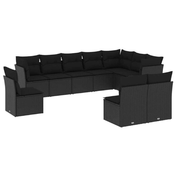 10 Piece Garden Sofa Set with Cushions Black Poly Rattan vidaXL