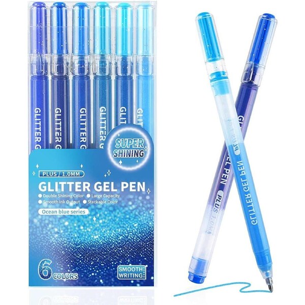 HOLALA Sparkling Gel Pens 6Pack Shining Colors Ink Pen with 1.0 mm-Blue