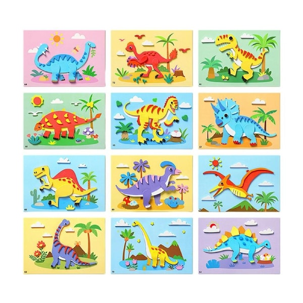 HOLALA 3D EVA Foam Stickers for Kids 12PCS DIY Craft Kit for Boys Girls-Dinosaur World