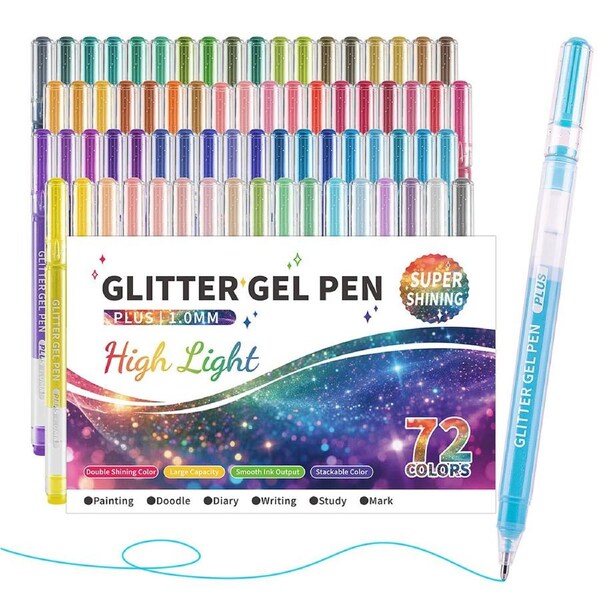 HOLALA Sparkling Gel Pens 72Pack Shining Colors Ink Pen with 1.0 mm