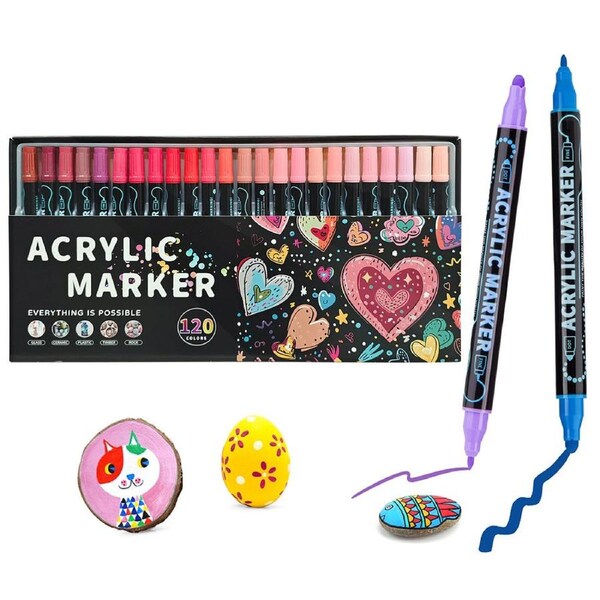 HOLALA 120 Colors Dual Tip Acrylic Paint Pens Markers for DIY Crafts Art