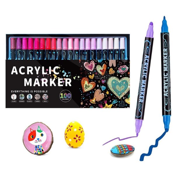 HOLALA 100 Colors Dual Tip Acrylic Paint Pens Markers for DIY Crafts Art