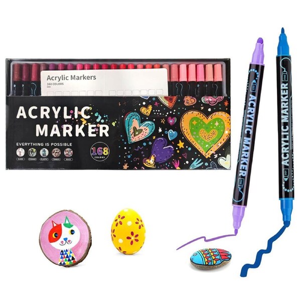 HOLALA 168 Colors Dual Tip Acrylic Paint Pens Markers for DIY Crafts Art