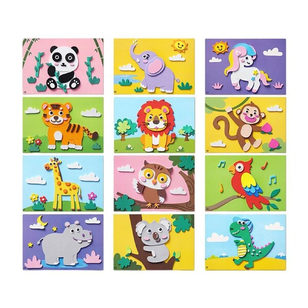 HOLALA 3D EVA Foam Stickers for Kids 12PCS DIY Craft Kit for Boys Girls-Forest Animal