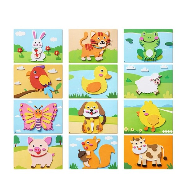 HOLALA 3D EVA Foam Stickers for Kids 12PCS DIY Craft Kit for Boys Girls-Animal
