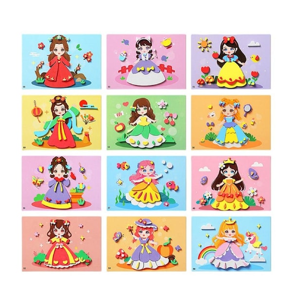 HOLALA 3D EVA Foam Stickers for Kids 12PCS DIY Craft Kit for Girls-Princess