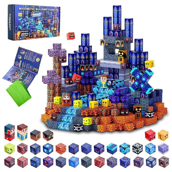 HOLALA 100PCS Magnetic Building Blocks to Build a 3D World for Kids-Blue