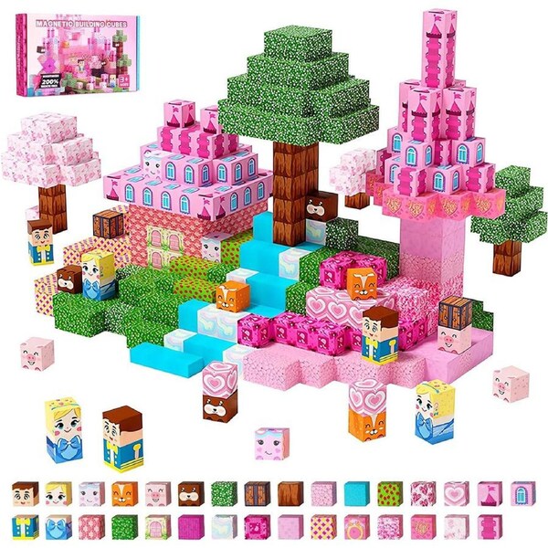HOLALA 150PCS Magnetic Building Blocks to Build a 3D World for Kids-Pink