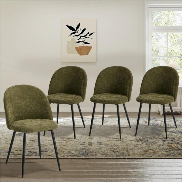 Oikiture 4x Dining Chairs Accent Chair Armchair Kitchen Upholstered Linen Green