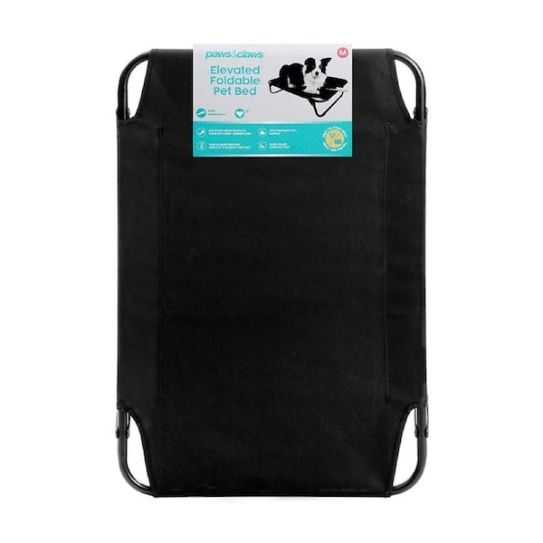 Foldable Elevated Pet Bed Med 80x55x18cm Strong Durable Frame Hygienic Easy To Clean Assembly Required - Paws And Claws 6 Pack Black Steel Fabric Indoor Outdoor Use.