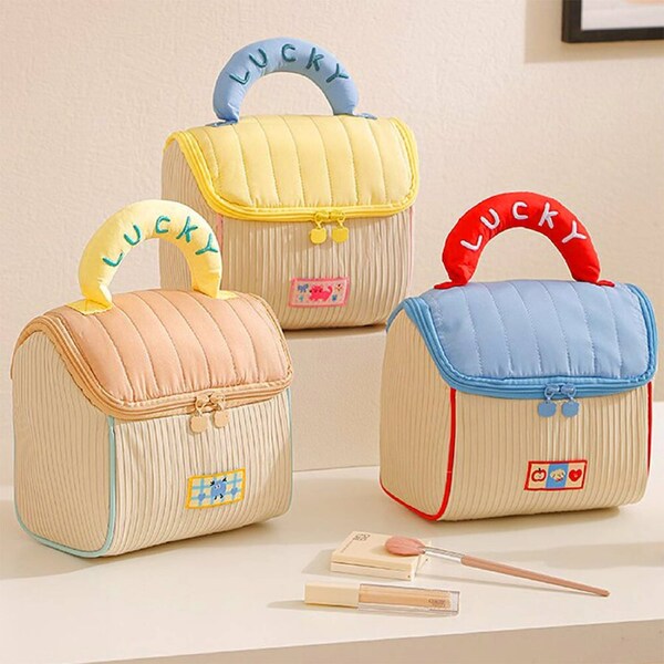 3 Pack Lovely House Makeup Bag Capacity Toiletry Bag Handheld Cosmetic Bag