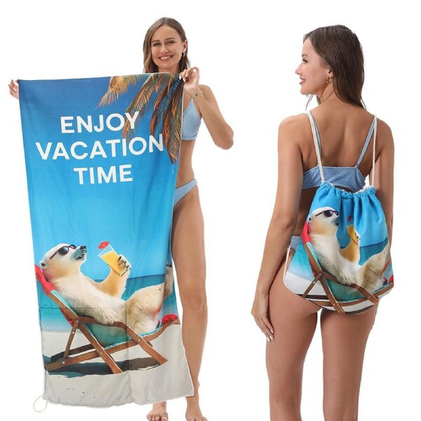 HOLALA 2-in-1 Foldable Beach Towel Backpack Convertible Beach Mat Carry Bag-2