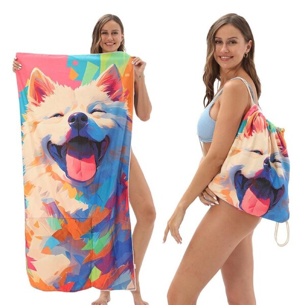 HOLALA 2-in-1 Foldable Beach Towel Backpack Convertible Beach Mat Carry Bag-Dog