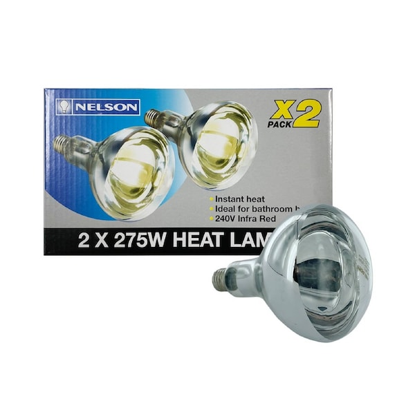Nelson 275W ES Infrared Heat Lamp, 2 Pack