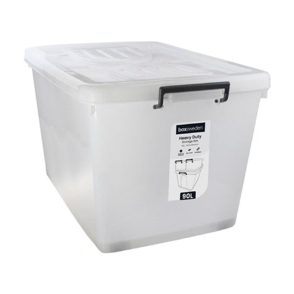 Heavy Duty Storage Box 90L 68.5x48x41cm Built-In Wheels Secure Clip Lock Lid Durable Plastic White Boxsweden Storage Container Large Capacity Easy Mobility Safe Storage Solution.
