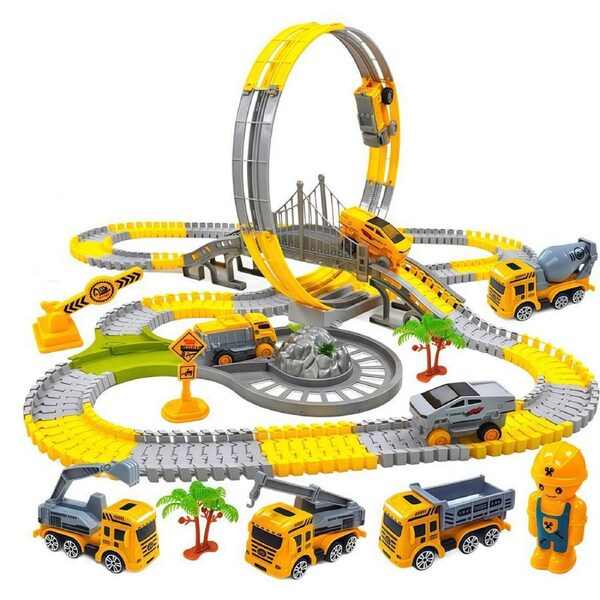HOLALA Construction Race Car Track Set for Kids Flexible Engineering Toys with 1 Electric Cars-208Pcs