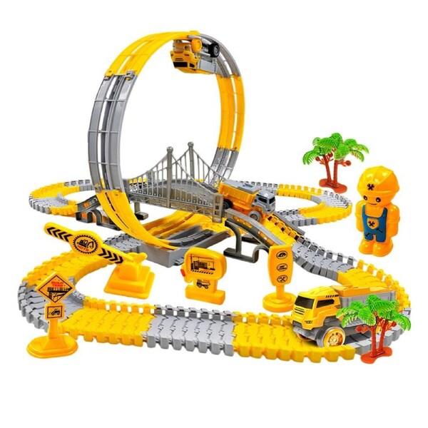 HOLALA Construction Race Car Track Set for Kids Flexible Engineering Toys with 1 Electric Cars-142Pcs