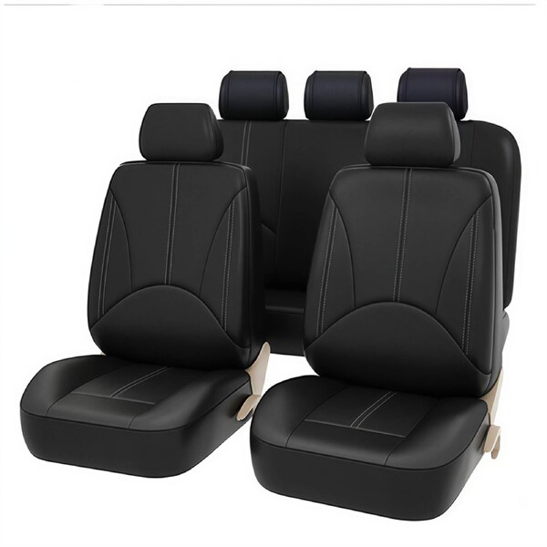 Catzon Full Set Leather Car Seat Covers Fit for Most Sedans SUVs Pickup Trucks-Black