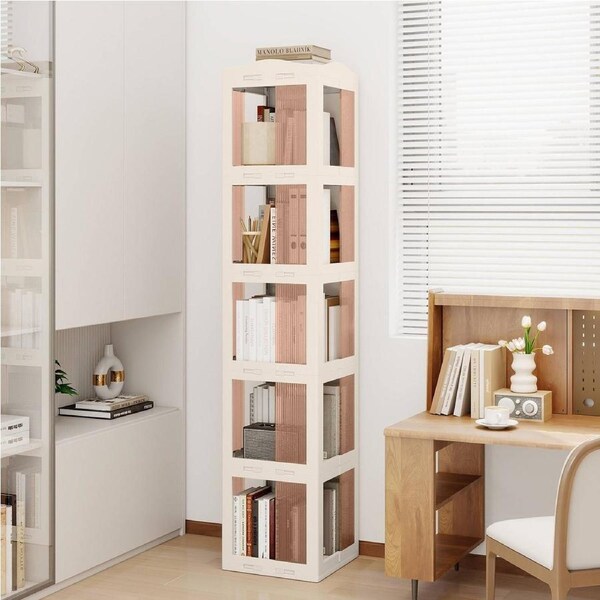 Giantex Foldable 3-Tier Rotating Bookshelf Tower w/360°Swivel Base Tall Corner Display Shelf Space-Saving Spinning Bookcase for Study Bedroom & Kids’Room