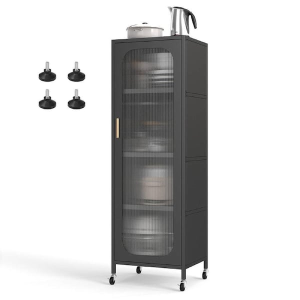 Giantex 5-Tier Tall Narrow Metal Storage Cabinet w/Freestanding Slim Kitchen Pantry Organizer Carbon Steel Frame Rolling Lockable Wheels for Living Room