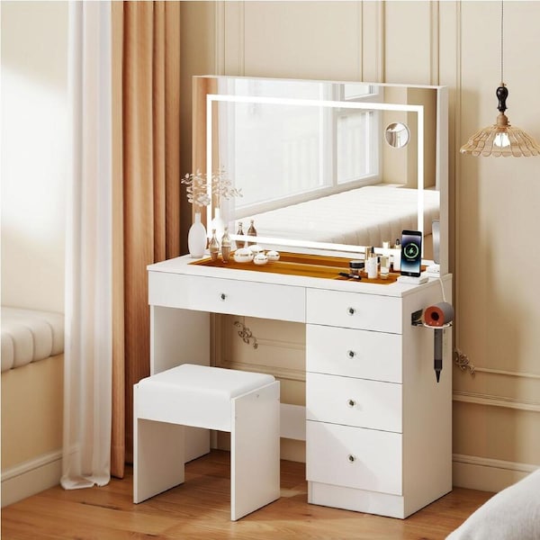 Levede Dressing Table LED Makeup Mirror Stool Set Vanity Desk 5 Storage Drawer