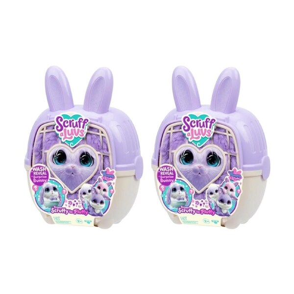 2PK Scruffaluvs Series 2 Bunny Single Pack Kids Plush Toy W/ Carrier 2y+