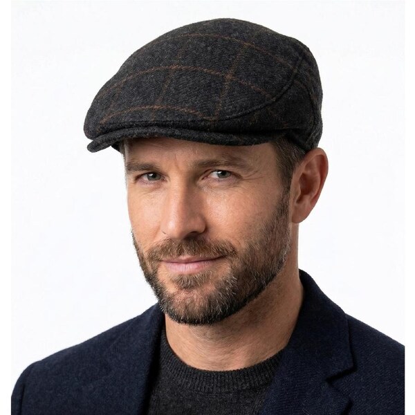 Dents Mens Quilted Woolmix Flat Ivy Cap in Black (Wool/Polyester) - Size S/M