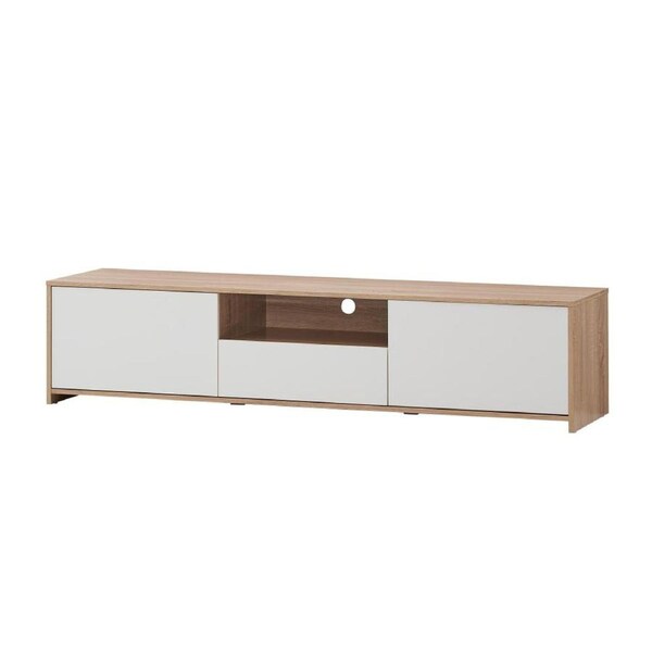 Lesley Entertainment Unit TV Cabinet Lowline TV Stand 180cm 2 Doors 1 Drawer Oak and White