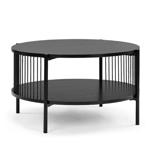 Avayah Round Coffee Table with Shelf 74W X 41H Black