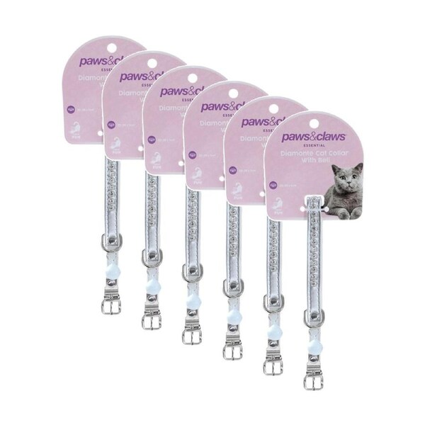 6x Paws And Claws Diamonte Cat Bell Collar 22-30cm Bedazzled Jewel Assorted