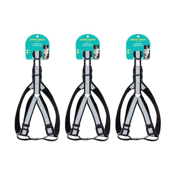 3x Paws And Claws Reflective Adjustable Pet Dog Harness Large 45-75x2.5cm Assorted