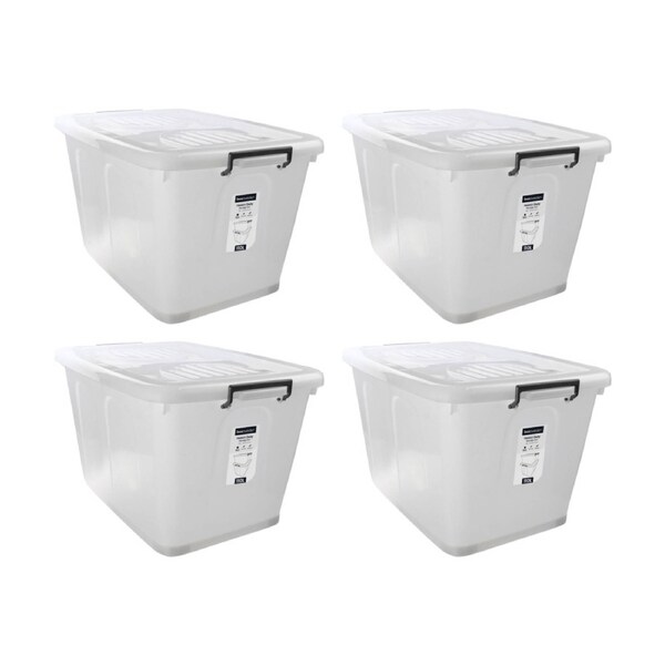 4x Boxsweden Heavy Duty Organisation Storage Box W/ Wheels White 110L