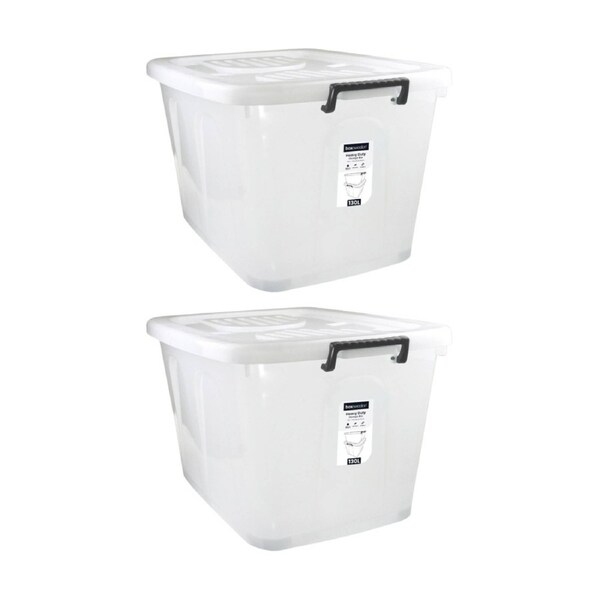 2x Boxsweden Heavy Duty Organisation Storage Box W/ Wheels White 130L