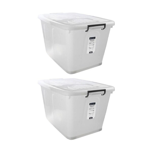 2x Boxsweden Heavy Duty Organisation Storage Box W/ Wheels White 110L
