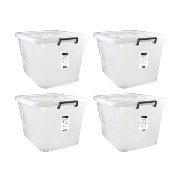 4x Boxsweden Heavy Duty Organisation Storage Box W/ Wheels White 130L
