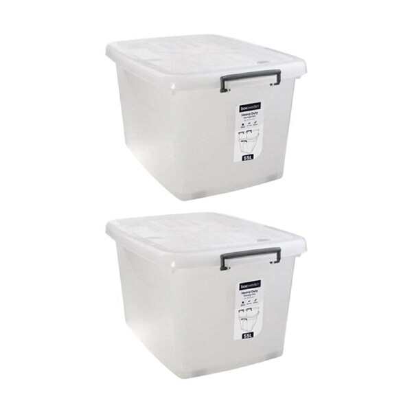 2x Boxsweden Heavy Duty Organisation Storage Box W/ Wheels White 55L