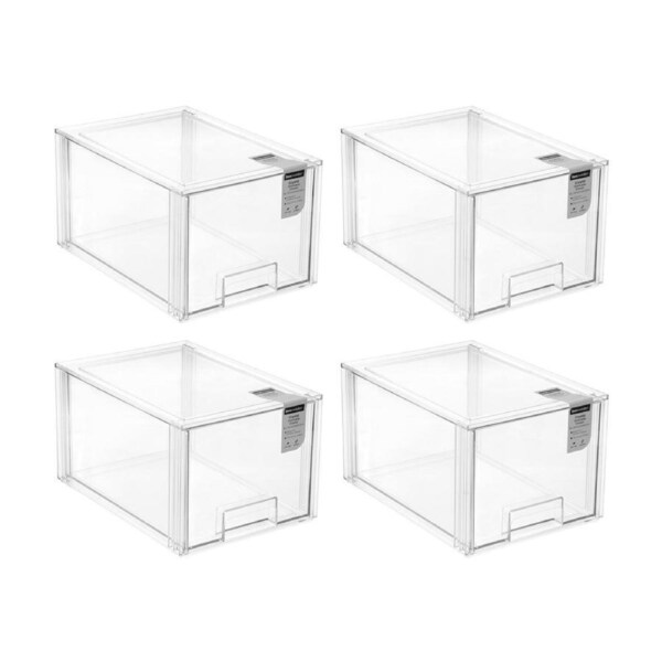 4x Boxsweden Crystal Stackable Drawer Organisation Storage Container Clear 16L