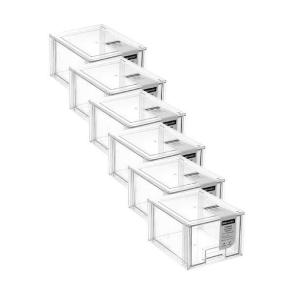 6x Boxsweden Crystal Stackable Drawer Organisation Storage Container Clear 2.5L
