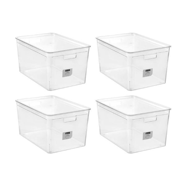 4x Boxsweden Crystal Stackable Lidded Organisation Storage Box/Container Clear 50L