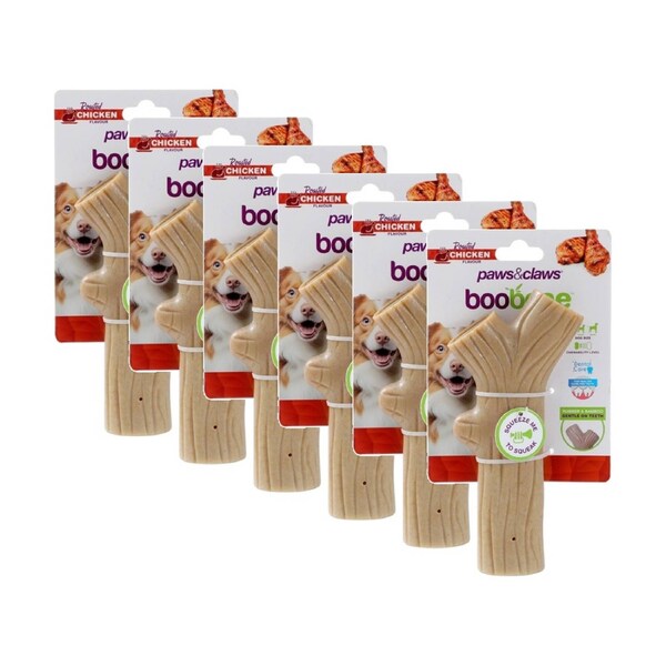 6x Paws And Claws Boobone Bamboo TPR Branch Dog Chew Toy Chicken Beef 18.5cm