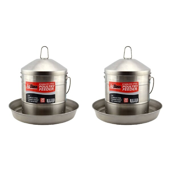 AgBoss 2 Pack 9kg Stainless Steel Poultry Feeder - 302709