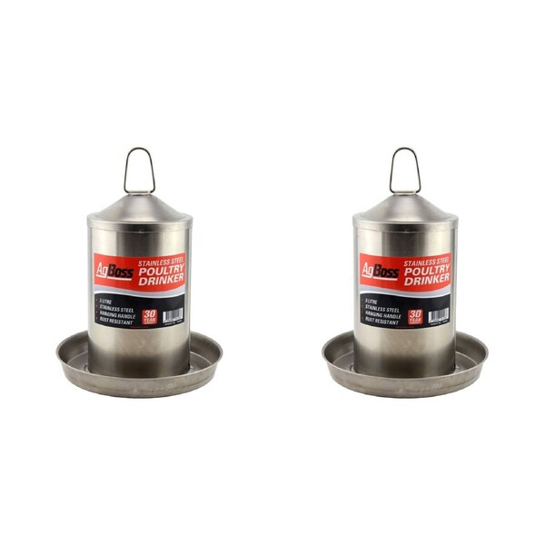 AgBoss 2 Pack 3L Stainless Steel Poultry Drinker - 302803