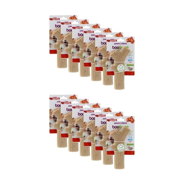 12x Paws And Claws Boobone Bamboo TPR Branch Dog Chew Toy Chicken Beef 18.5cm