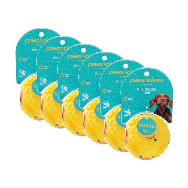 6x Paws And Claws Mini Giggle Ball Interactive Sound Dog Toy Rubber 7.2cm Assorted