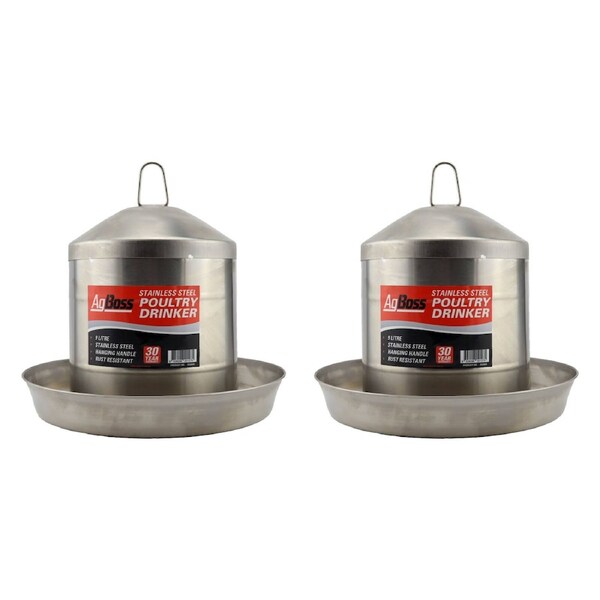AgBoss 2 Pack 9L Stainless Steel Poultry Drinker - 302809