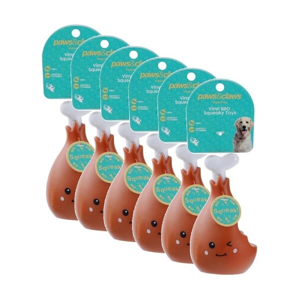 6x Paws And Claws Vinyl Meat Squeaky Dog Interactive Play Chew Toy Assorted