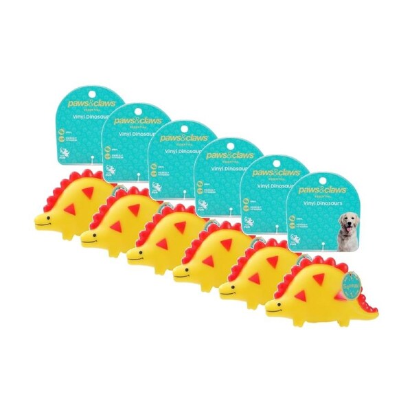 6x Paws And Claws Vinyl Dinos Squeaky Dog Play Chew Toy 13x8x5cm Assorted