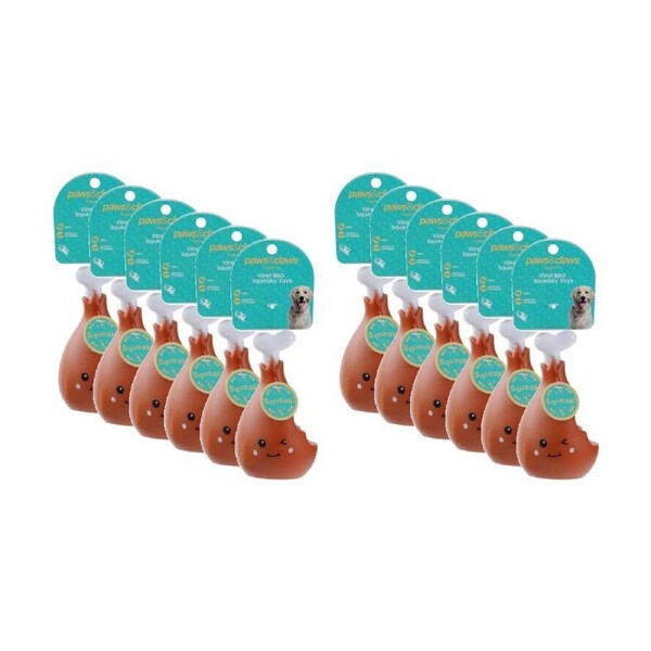 12x Paws And Claws Vinyl Meat Squeaky Dog Interactive Play Chew Toy Assorted